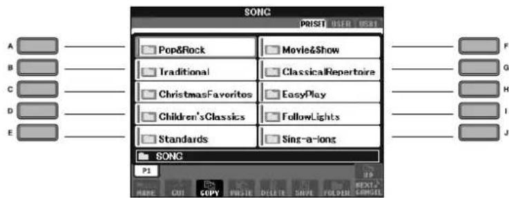 YAMAHA Clavinova CVP403PE - Appuyez sur une des touches [A]-[J] pour selectionner une catégorie de morceaux. - 1