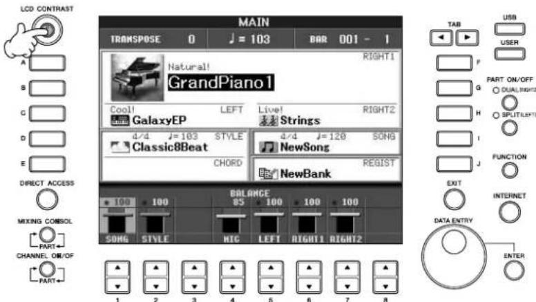 YAMAHA Clavinova CVP403PE - Réglage du contraste de l'écran - 1
