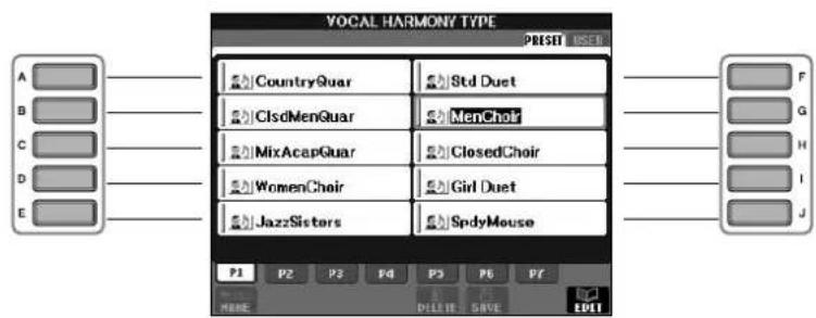 YAMAHA Clavinova CVP403PE - Appuyez sur une des touches [A]-[J] pour selectionner un type d'harmonie vocale. - 1