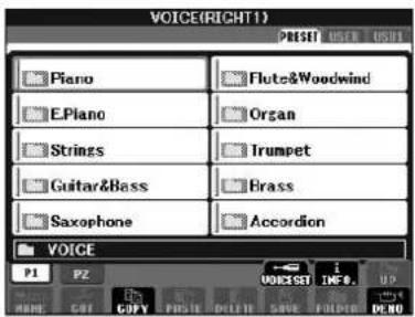 YAMAHA Clavinova CVP403PE - Exemple d'écran PRESET Voice Selection - 4