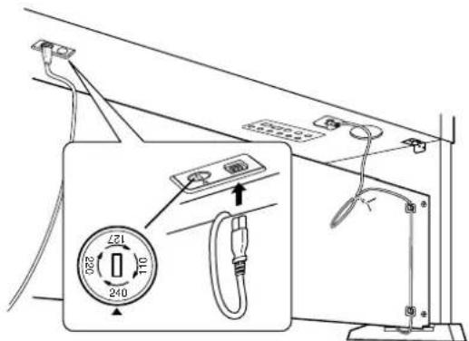 YAMAHA Clavinova CVP405PE - Réglez la tension et branche le cordon d'alimentation. - 1