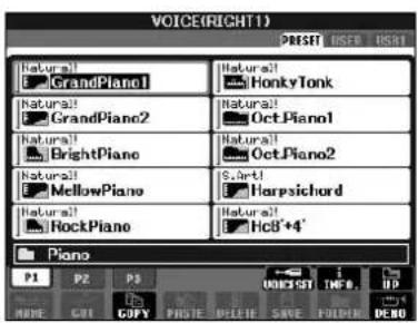 YAMAHA Clavinova CVP405PE - Exemple d'écran PRESET Voice Selection - 1