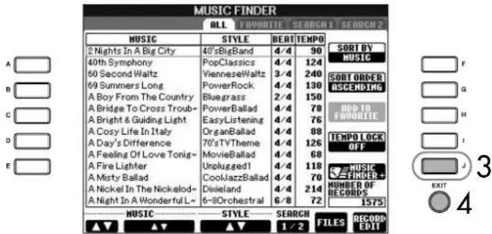 YAMAHA Clavinova CVP405PE - Affichage d'informations sur les enregistements Music Finder - 1
