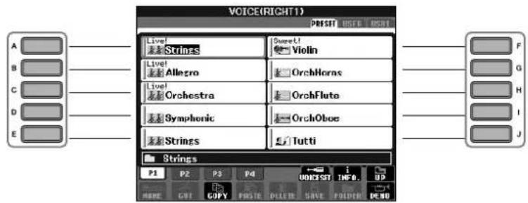 YAMAHA Clavinova CVP405PE - Appuyez sur une des touches [A]-[J] pour selectionner la voix de votrechoix. - 1