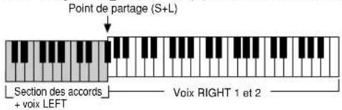 YAMAHA Clavinova CVP405PE - Réglage des points de partage (S) et (L) sur la même note - 1