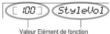 YAMAHA PSRE203 - Appuyez plusieurs fois sur la touche [FUNCTION] jusqu'à ce que l'élement souhaité apparaisse. - 2