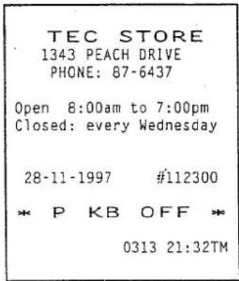 TEC STORE 1343 PEACH DRIVE PHONE: 87-6437 Open 8:00am to 7:00pm Closed: every Wednesday 28-11-1997 #112300 * P KB OFF * 0313 21:32TM