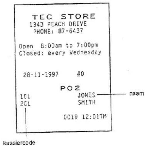 TEC STORE 1343 PEACH DRIVE PHONE: 87-6437 Open 8:00am to 7:00pm Closed: every Wednesday 28-11-1997 #0 PO2 1CL JONES —— naam 2CL SMITH 0019 12:01TM kassiercode