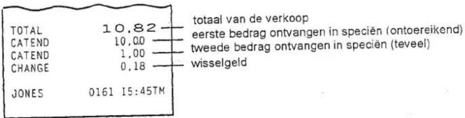 TOTAL 10.82 CATEND 10.00 CATEND 1.00 CHANGE 0.18 JONES 0161 15:45TM totaal van de verkoop eerste bedrag ontvangen in speciën (ontoereikend) tweede bedrag ontvangen in speciën (teveel) wisselgeld