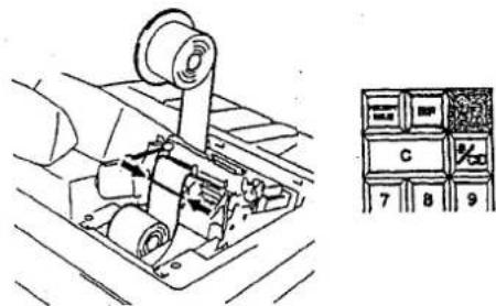 Technical diagram showing mechanical assembly with labeled components and a corresponding inset of a control panel labeled C, 7, 8, and 9.