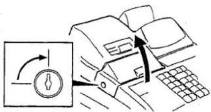 Diagram showing a device with a rotary switch and directional arrow, likely illustrating a mechanical or electrical process.