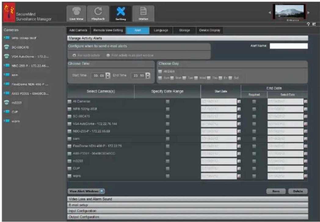 LENOVO Mindtree SecureMind Surveillance Manager Version 1.7.x - Configuration des paramètres d'alerte - 1