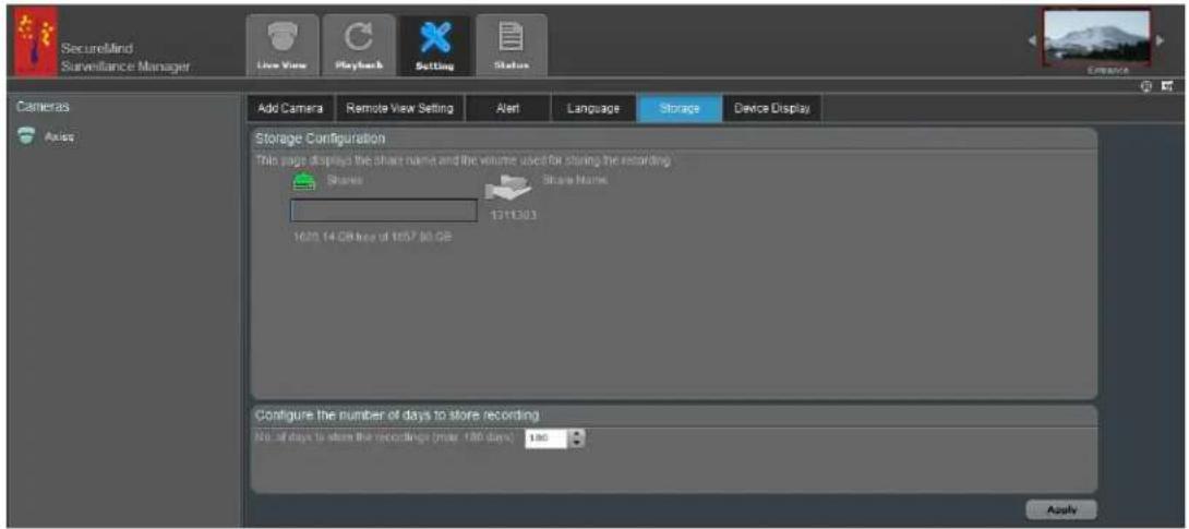 LENOVO Mindtree SecureMind Surveillance Manager Version 1.7.x - Modification des paramètres de stockage - 1