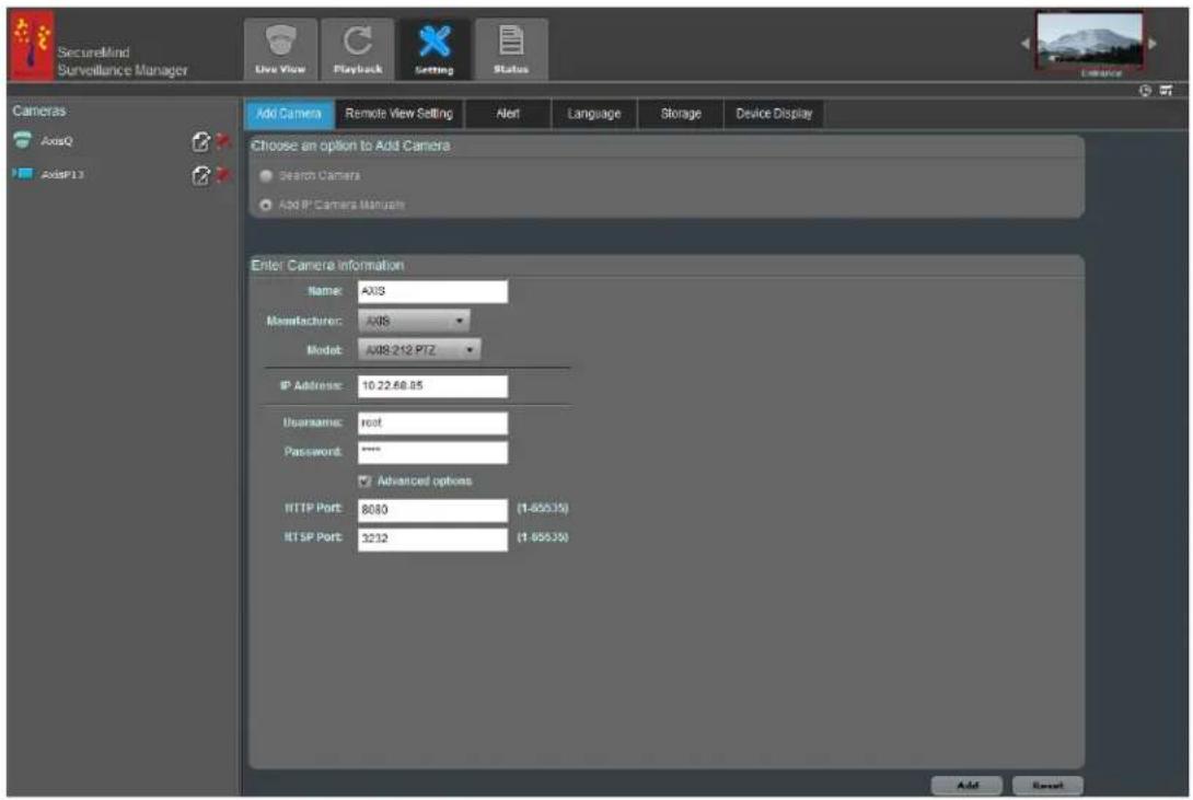 LENOVO Mindtree SecureMind Surveillance Manager Version 1.7.x - Pour ajouter les cameras IP manuellement, procedez comme suit : - 1
