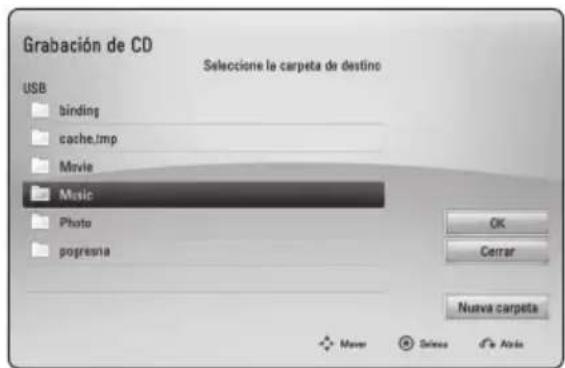 Grabación de CD Selecione la carpeta de destino USB binding cache.tmp Movie Music Photo pogresia OK Cerrar Nueva carpeta Maver Sólvoa d'les Alóna