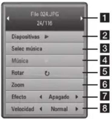 File 024.JPG 24/116 Diaposítivas ▶ Selec música Música Rotar ○ Zoom Efecto ← Apagado ► Velocidad ← Normal ► 1 2 3 4 5 6 7 8