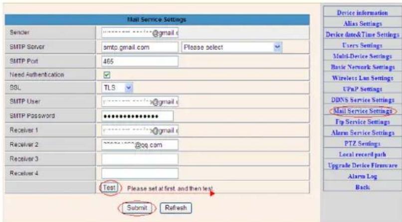 DENVER IPC330 - Réglages de service mail et réglages de service d'alarme - 1