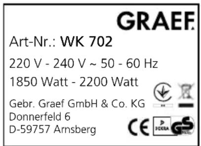 GRAEF WK701 - TECHNISCHE DATEN - 2