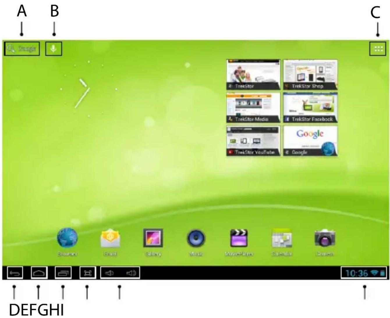 TrekStor SurfTab ventos 7.0 HD - 3.4) Elementos en la pantalla de inicio - 1