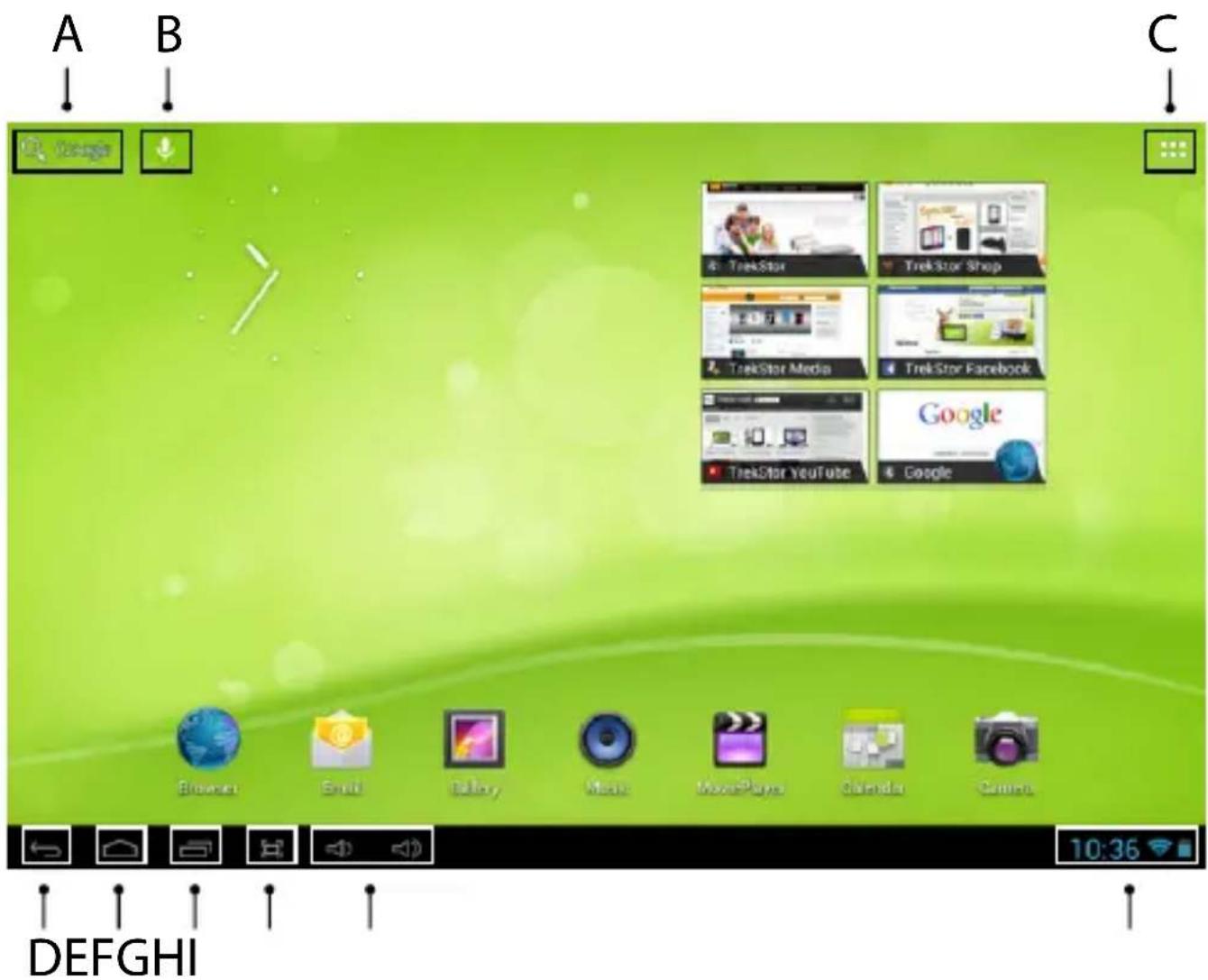 TrekStor SurfTab ventos 7.0 HD - 3.4) Elementos no ecrã inicial - 1