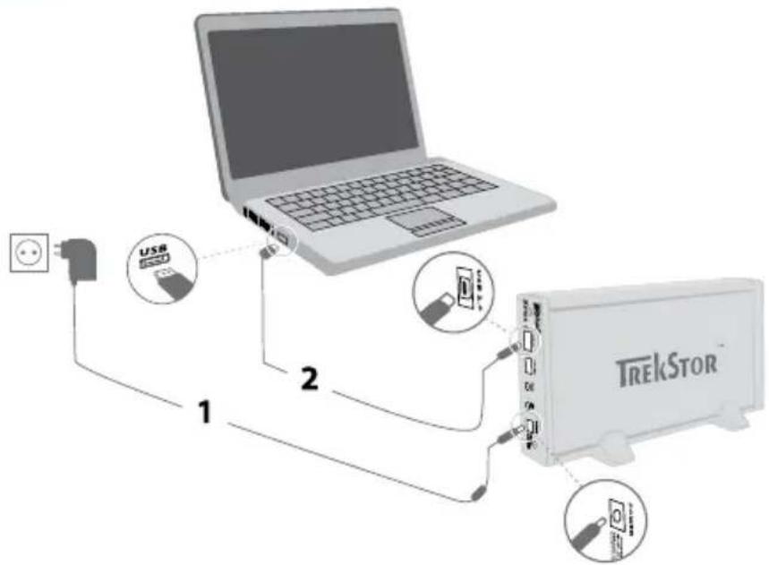 TrekStor MovieStation maxi t.uc - 2) Соединение TrekStor MovieStation с компьютером - 1