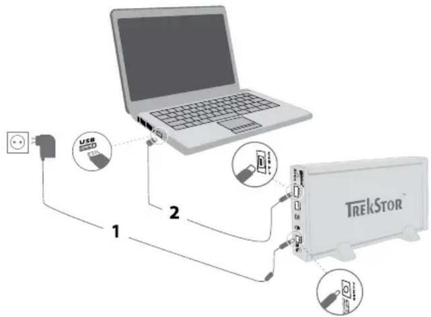 TrekStor MovieStation maxi t.uc - 2) Conexión de la TrekStor MovieStation a un ordenador - 1