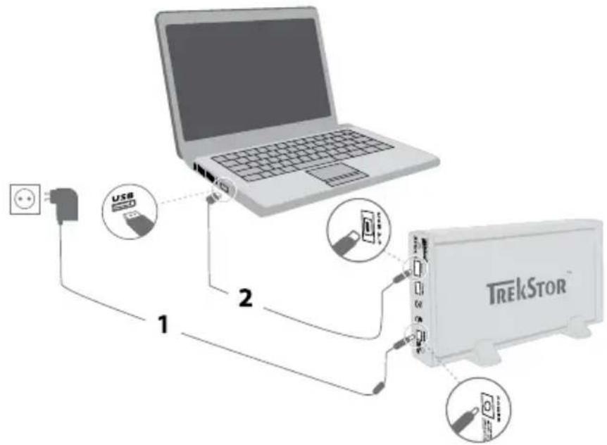TrekStor MovieStation maxi t.uc - 2) Raccordement de la TrekStor MovieStation à un ordinateur - 1