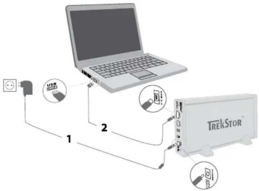 TrekStor MovieStation maxi t.uc - 2) Verbinden der TrekStor MovieStation mit dem Computer - 1