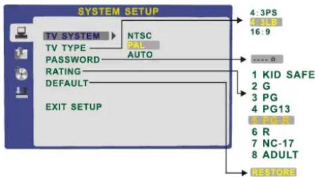 LENCO DVT2421 - Specifications du menu - 1