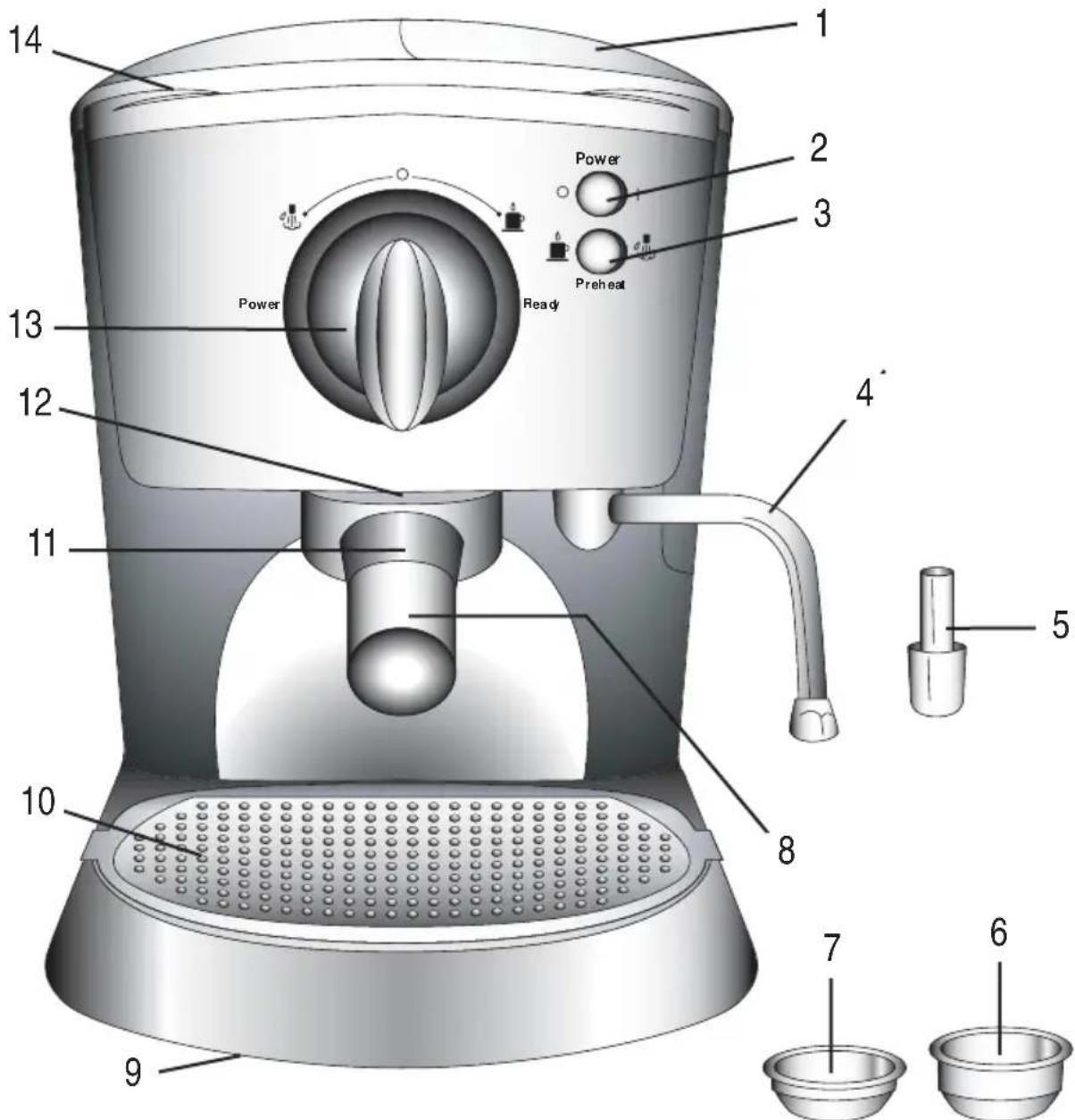Aroma CappuLatté AEM646 - PARTS IDENTIFICATION - 1