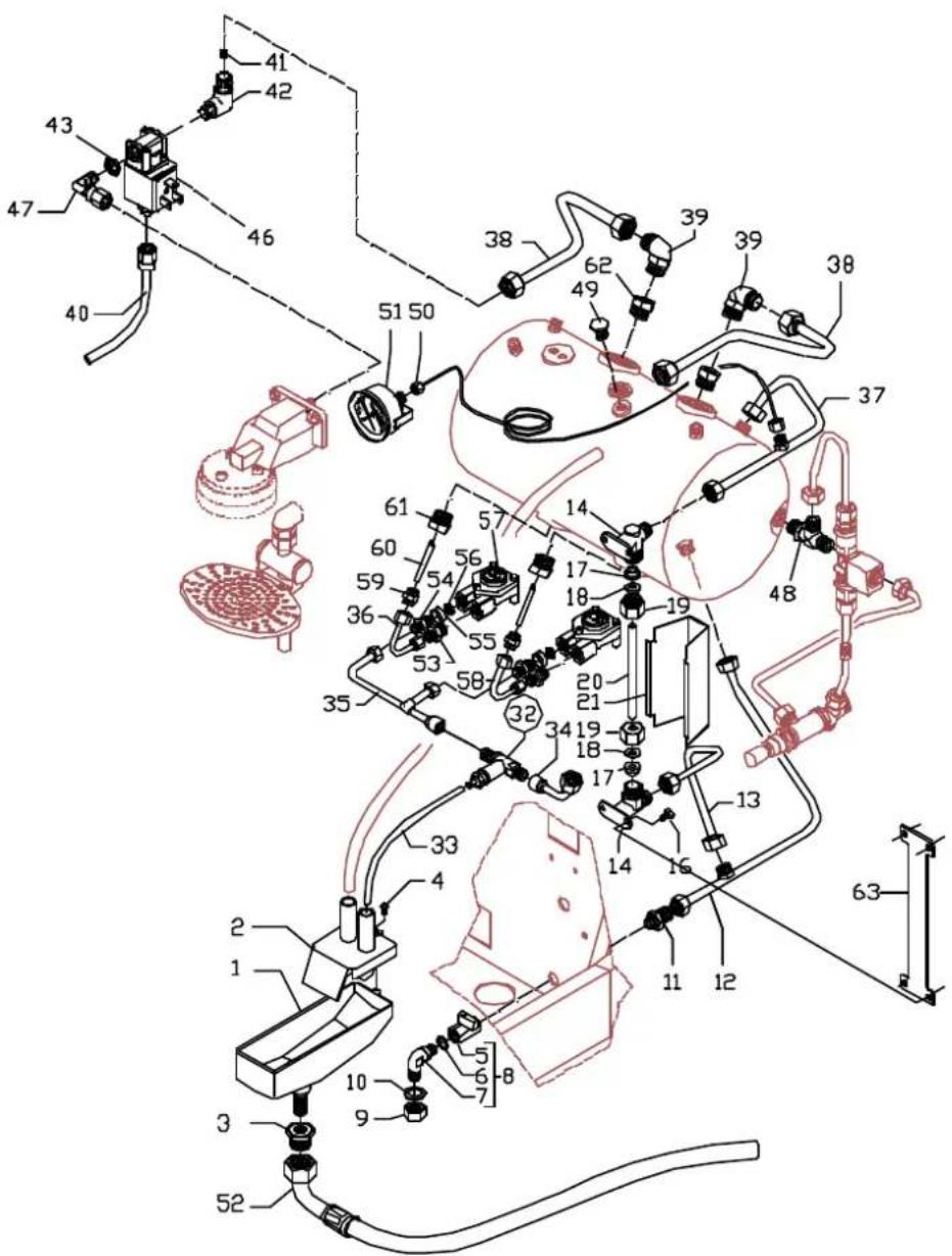 Technical diagram of a mechanical assembly with numbered components and labeled parts