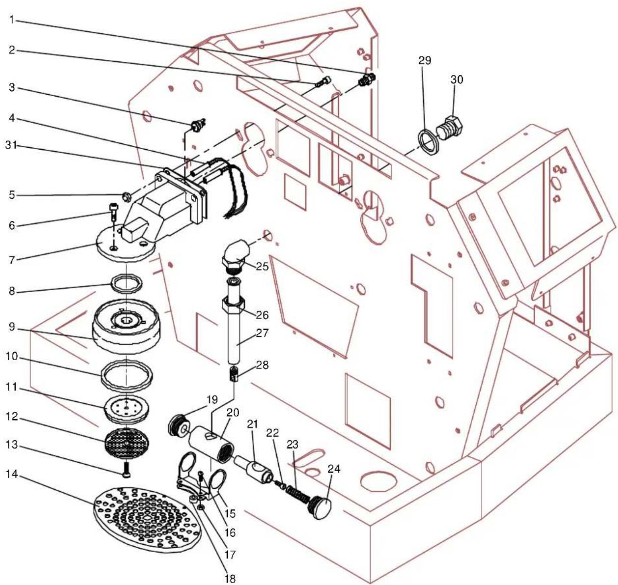 Exploded view diagram of a mechanical assembly with numbered parts for identification