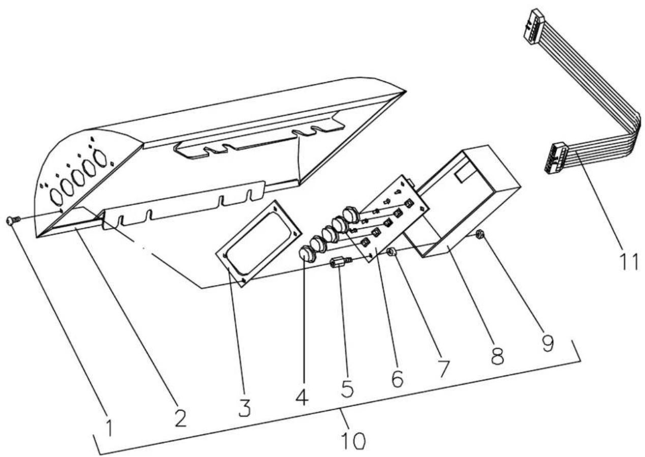 Technical diagram of a device with numbered components, showing internal structure and assembly layout.
