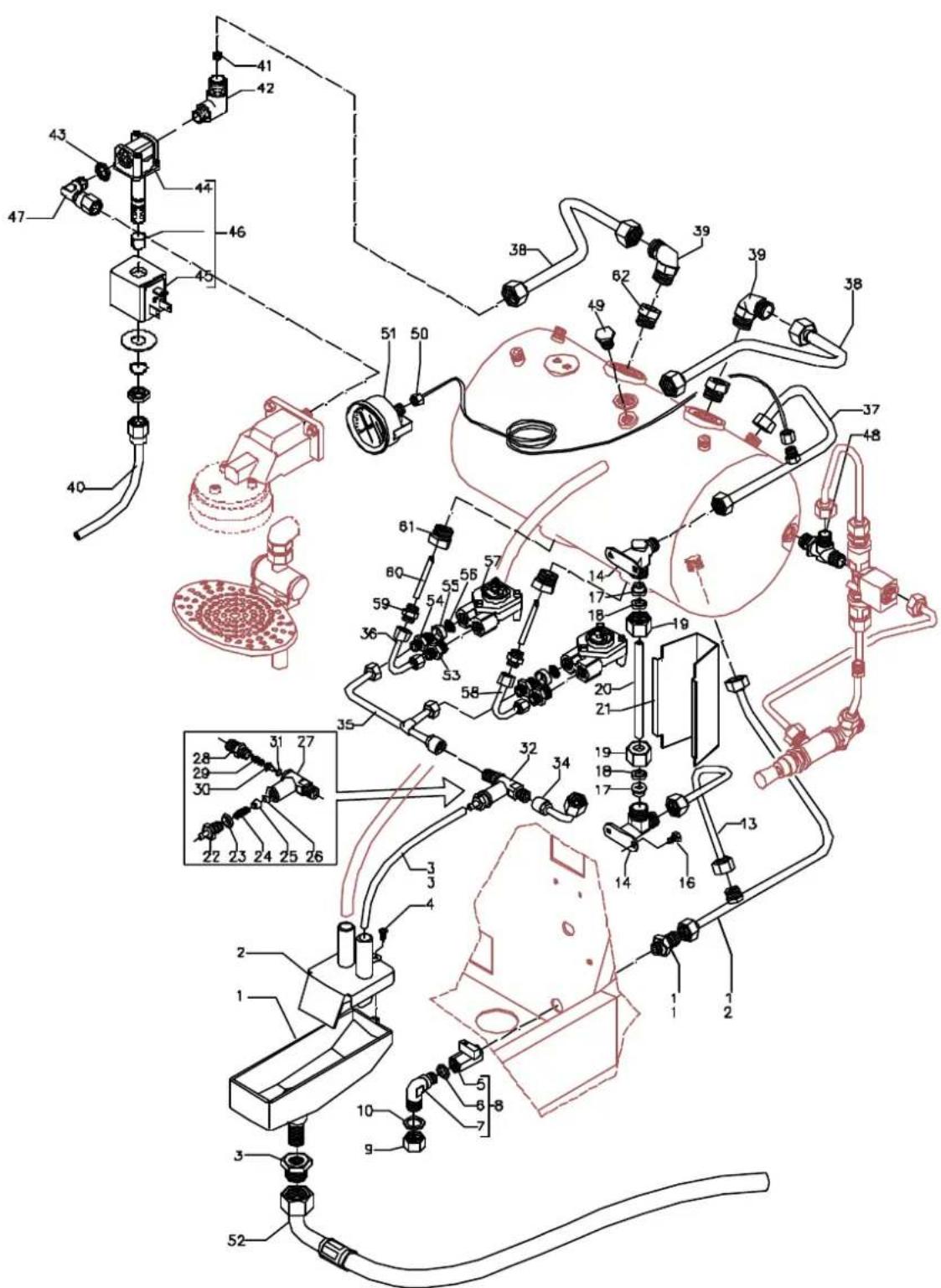 Technical diagram of a mechanical assembly with numbered components and labeled parts, likely for engineering or manufacturing documentation.