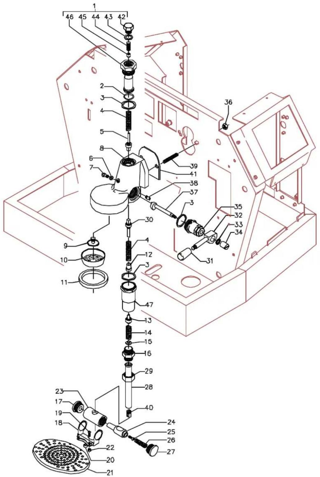 Exploded view diagram of a mechanical assembly with numbered parts for identification