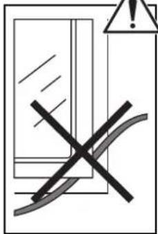 Safety warning symbol showing a cross over a curved surface with an exclamation mark