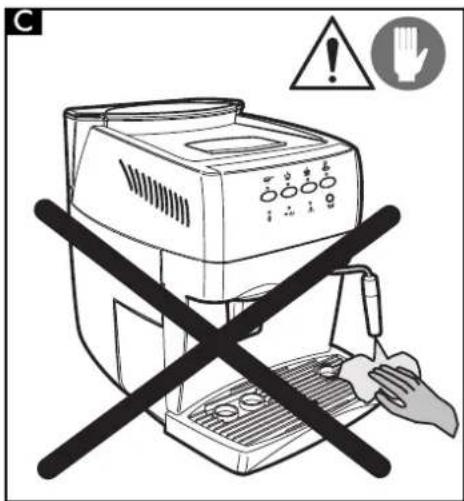 Warning sign showing a toaster with crossed-out kitchen equipment and warning symbols