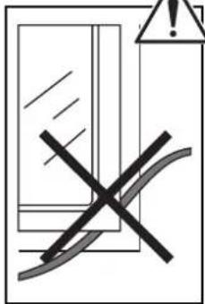 Warning symbol with crossed black lines and a warning sign, indicating incorrect safety or hazard.