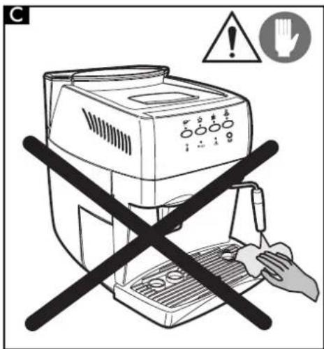 Warning symbol for a toaster oven with crossed-out kitchen equipment and warning symbols