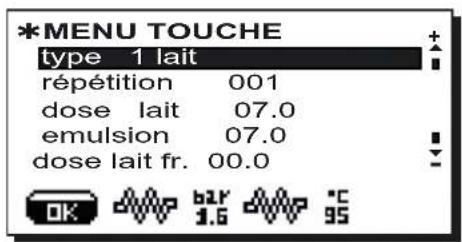 Faema Barcode - Menu touche - sélection lait - 1