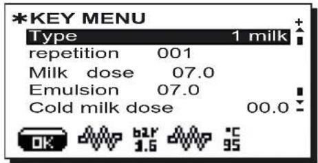 Faema Barcode - Key menu - Milk selection - 1