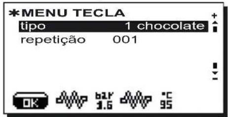 Faema Barcode - Menu tecla - Selecção Chocolate / Soluvel ( quando previsto) - 1