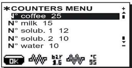 Faema Barcode - DATA menu: COUNTERS - 2