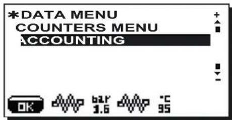 Faema Barcode - DATA menu: ACCOUNTING - 1