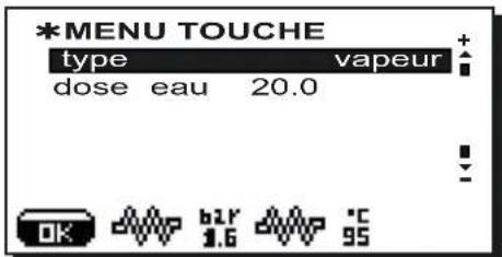 Faema Barcode - Menu touche - sélection vapeur - 1