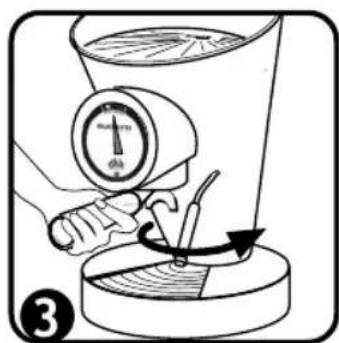 Diagram illustrating a mechanical or fluid system with a pressure gauge and rotating component, labeled with number 3.