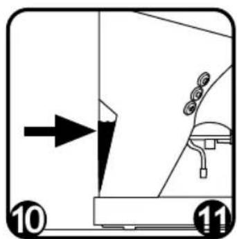 Diagram showing a vehicle's side profile with labeled parts and directional arrow, marked with numbers 10 and 11.
