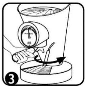 Diagram illustrating a mechanical device with a pressure gauge and rotating lever, labeled with number 3.