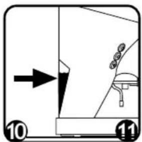 Diagram showing a vehicle's side profile with labeled parts and directional arrow, marked with numbers 10 and 11.
