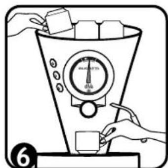 Diagram showing hands operating a funnel with labeled components and a speedometer, likely illustrating a physics or engineering concept.